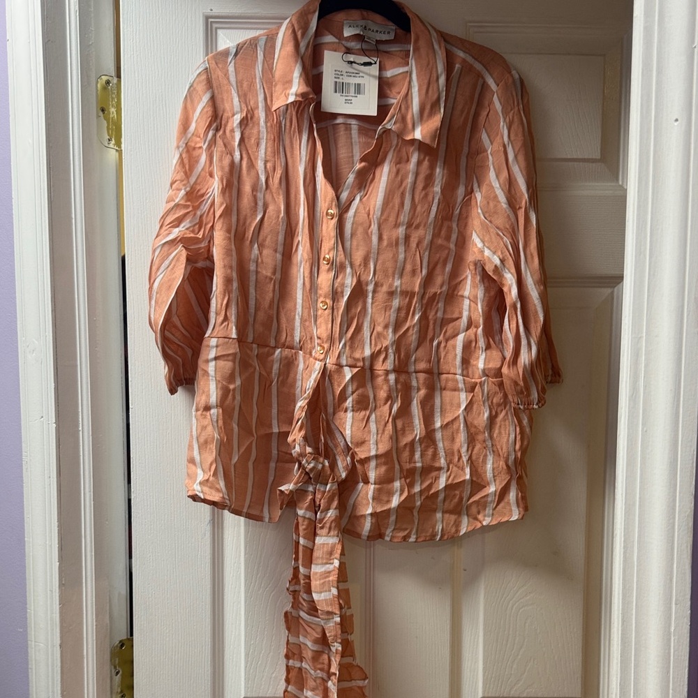 Striped Orange Button-Up Blouse